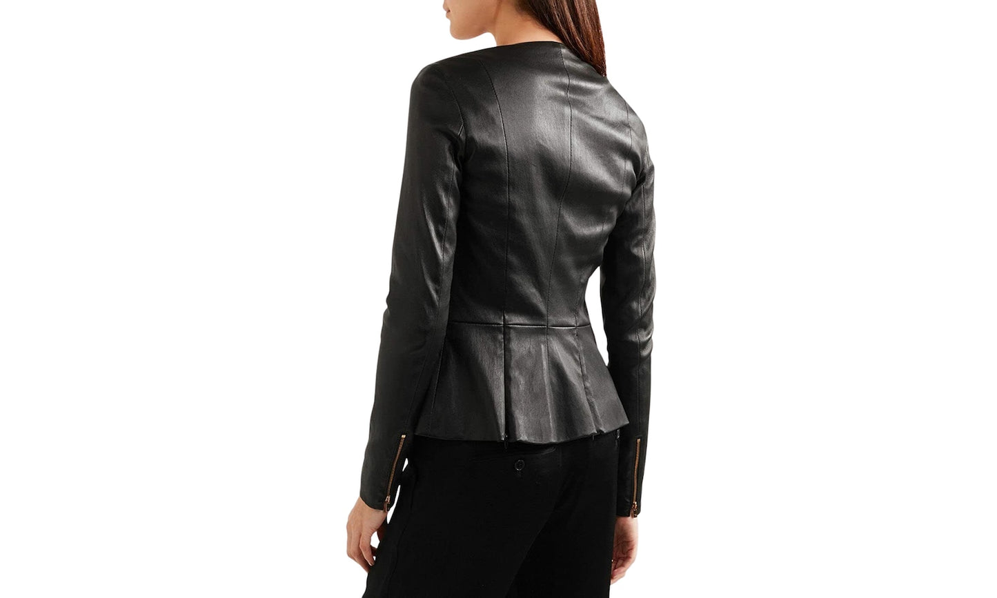 Women's Lambskin leather Collarless Jacket