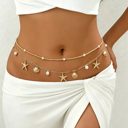 Women’s Gold Starfish Waist Chain with Turquoise Colored Beads