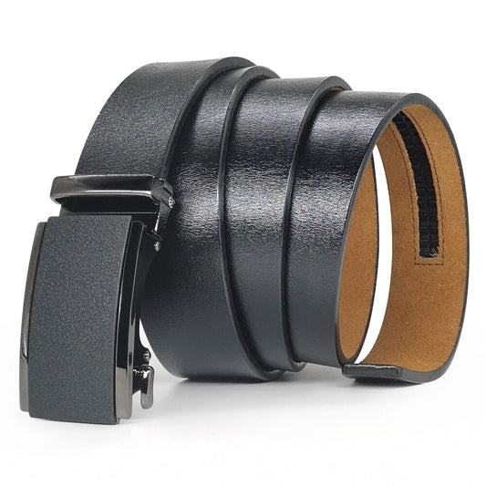 Sleek Black Genuine Leather Belt for Men Ratchet Buckle