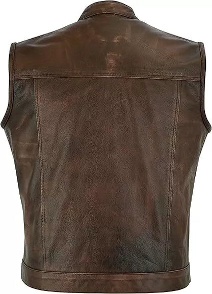 Mens Distressed Brown Leather Vest