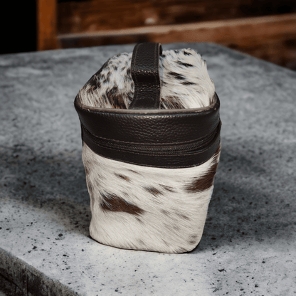 Real Cow Skin Makeup Bag Brown White