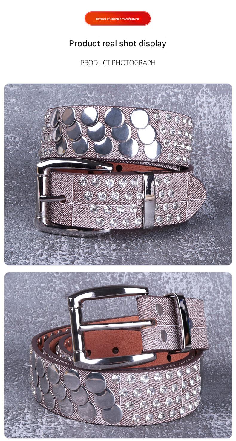 Women punk rhinestone stud faux leather belt