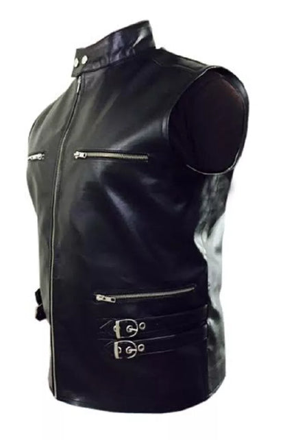 Men's Genuine Black Leather Biker Vest