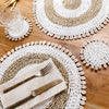 Natural seagrass placemats with cowrie shells