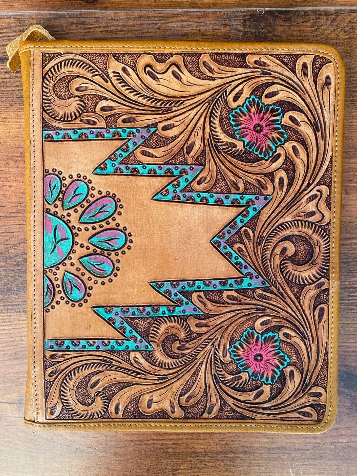 Real Leather Tooled 3 Ring Binder