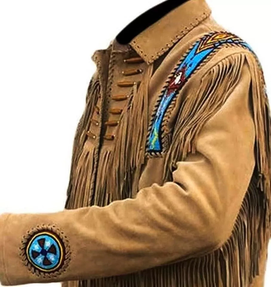 Suede Tassel Bead Fringe Suede Cowboy Jacket