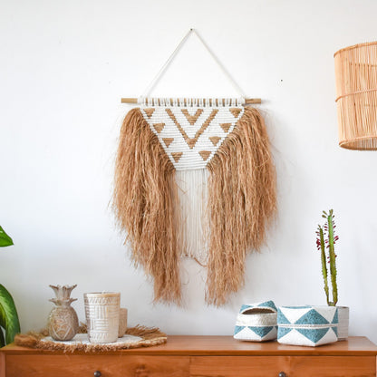 Raffia and Macrame Wall Hanging Living Room Decor