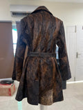Brown Black Cowhide Fur Trench Coat