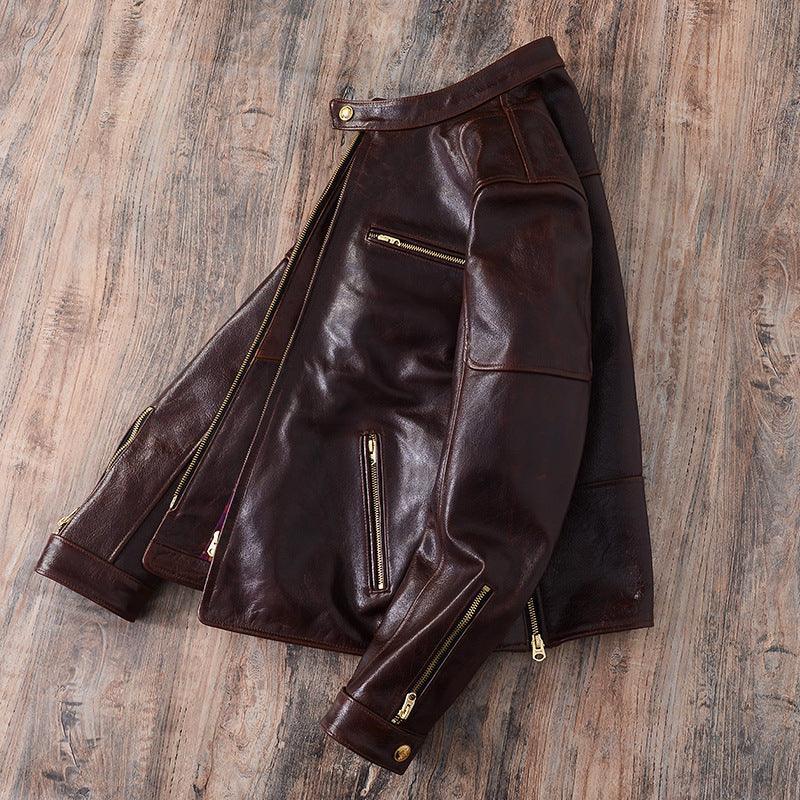 Men Waxed Leather Motorcycle Jacket