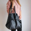 Large Real Leather Black Tote Bag