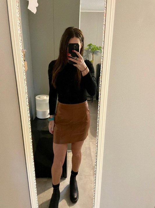 Women's Genuine Leather A-Line Mini Skirt