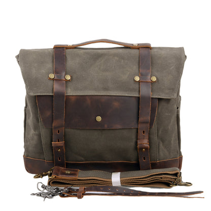 Canvas Motorcycle Saddlebag with Waxed Finish and Cowhide Leather Straps 2