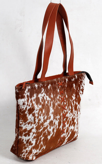 Cowhide Tote Bag Speckled Brown White