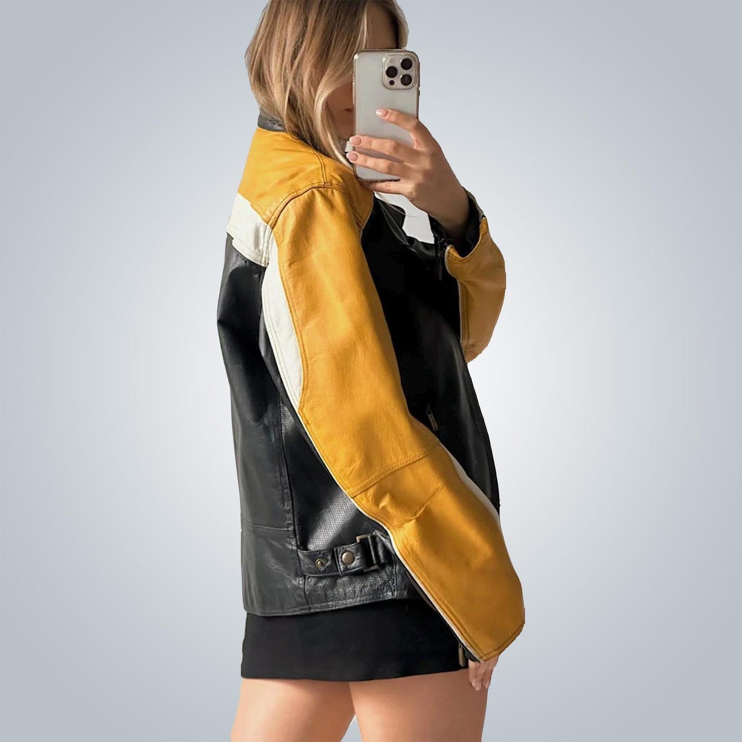 leather flight jacket women's black yellow