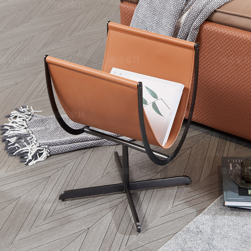Saddle leather u shaped magazine side table