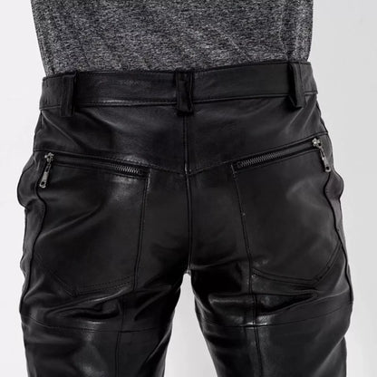 Men's Genuine Leather Black Pants Trouser