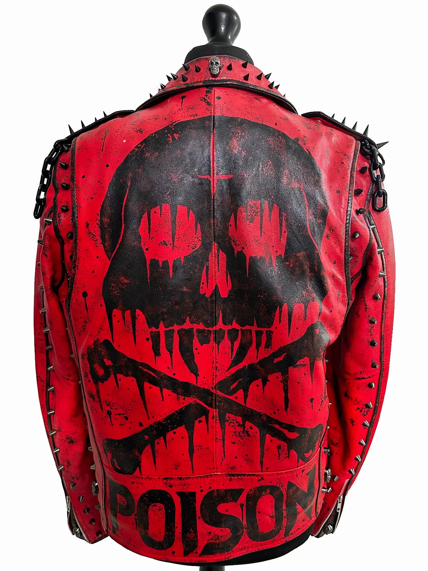 Men's Punk Painted Spiked Studded Biker Leather Jacket