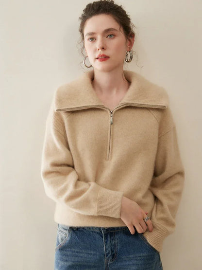 Women’s Half-Zip Cashmere Polo Collar Sweater 3 M