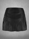 Women Real Black Leather Mini Skirt