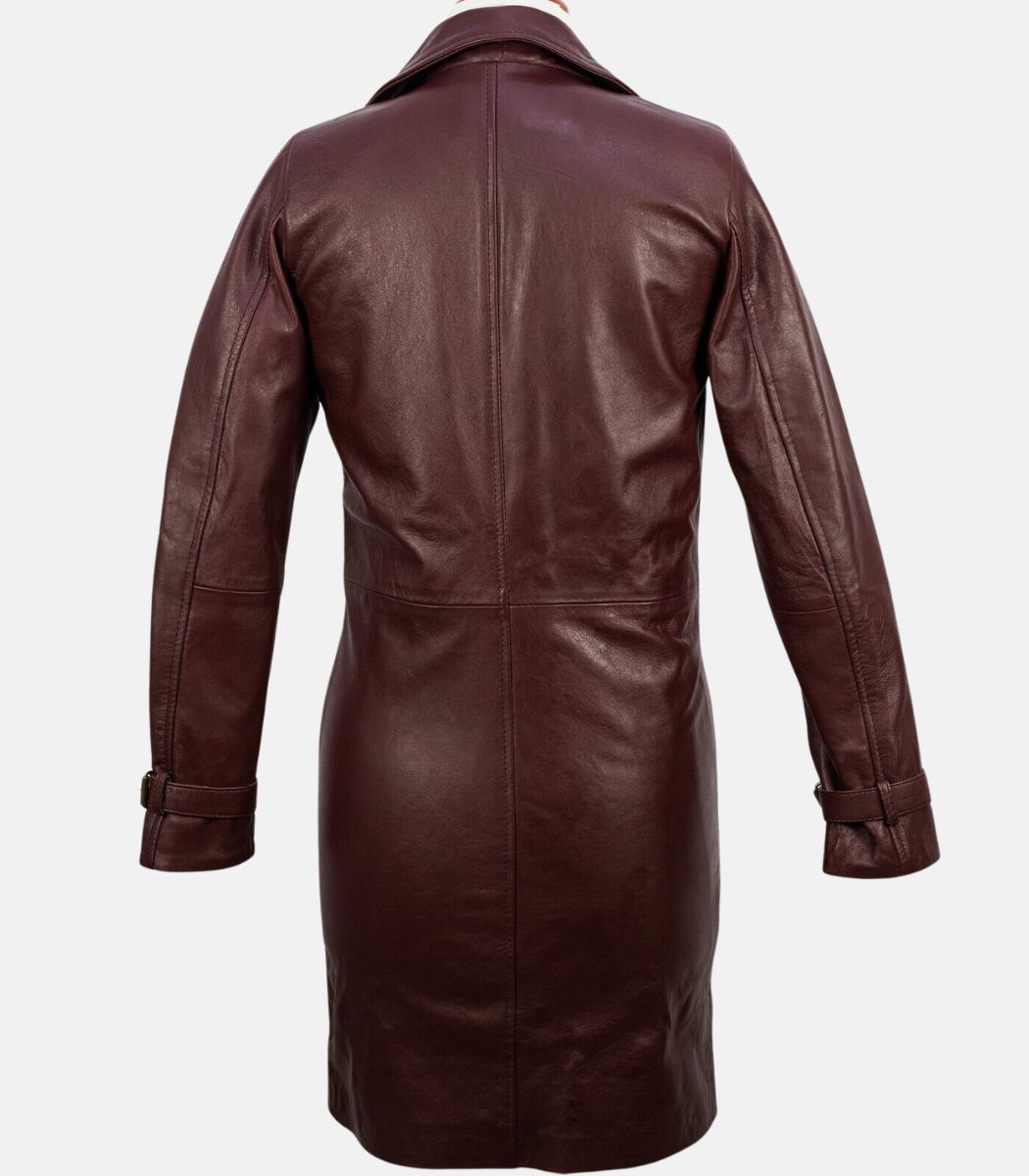 Women's Leather Long Jacket Button Closure