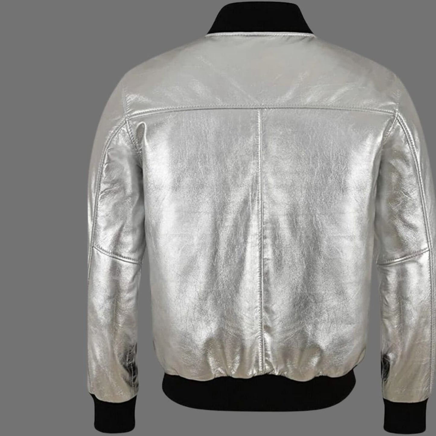 Silver Metallic Men's Leather Jacket