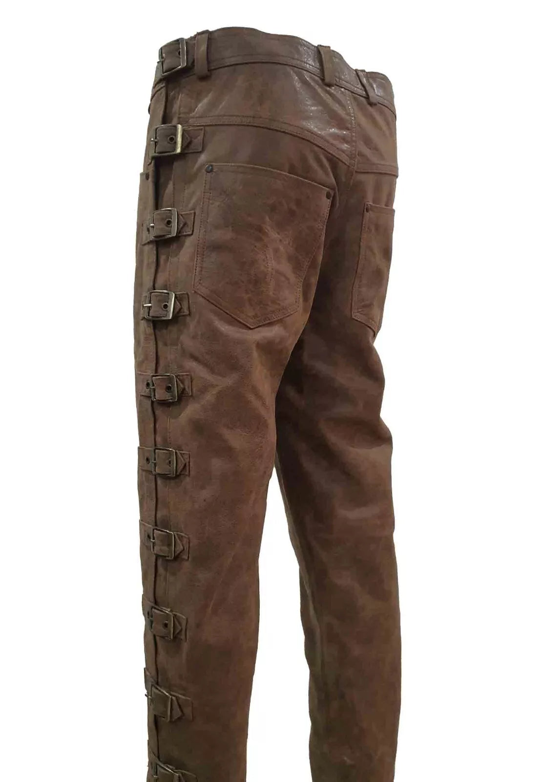 Brown Leather Buckled Side Pants