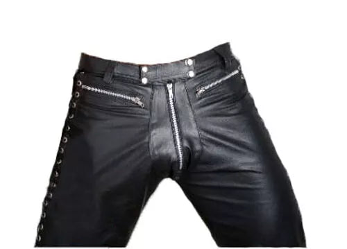 Men's Leather Pants with Intricate Side Lace-Up