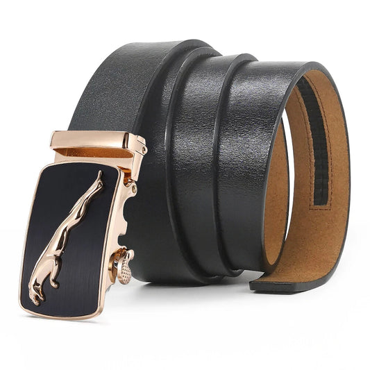 Sleek Panther Design Casual Leather Belt For Men