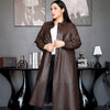 Women Long Leather Coat Plus Size Trench with Button Front