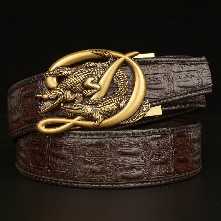 Men’s Leather Belt with Intertwined Crocodile Buckle