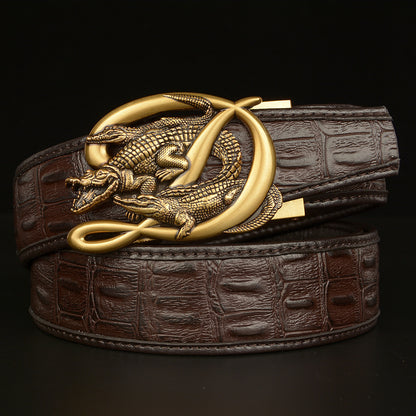 Men’s Leather Belt with Intertwined Crocodile Buckle