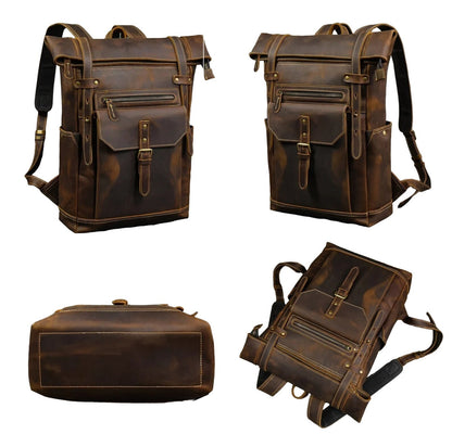 Genuine Leather Roll Top Backpack