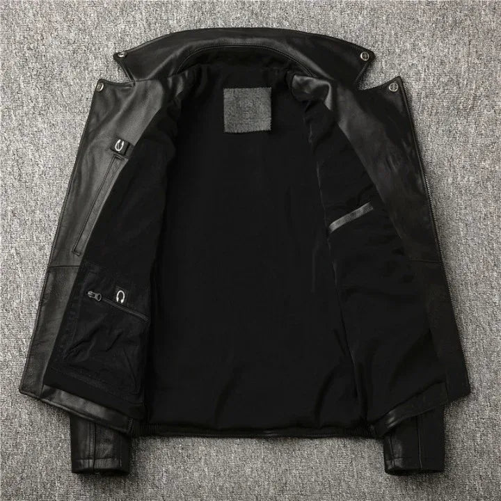 Men’s Slim Fit Top-Grain Cowhide Biker Jacket