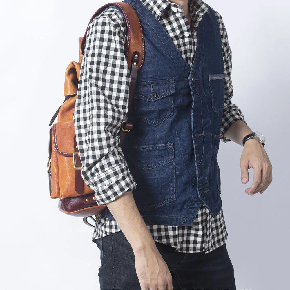 Genuine Leather Backpack Men Women Office Laptop Rucksack
