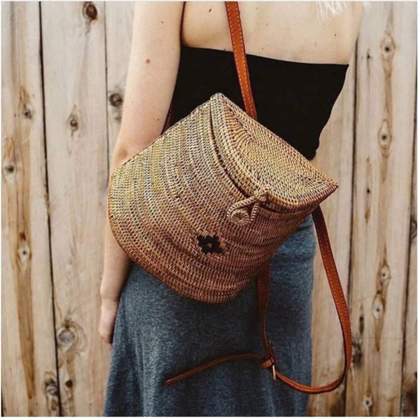 Rattan Backpack Traditional Bali Handwoven Straw Bag