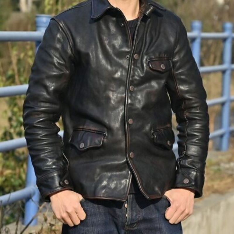 Mens Vintage Distressed Black Motorcycle Jacket