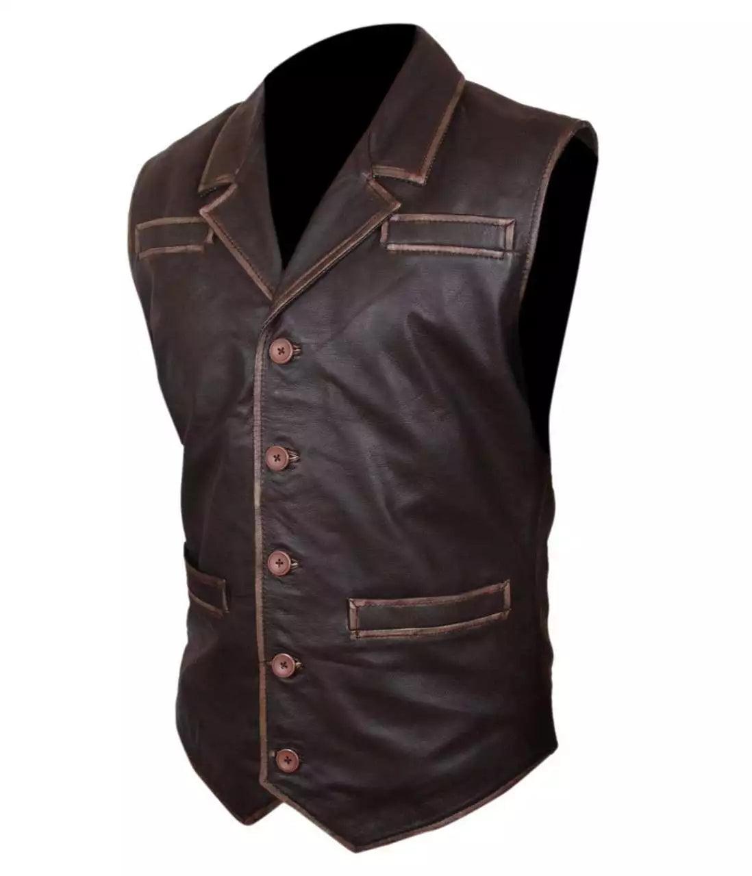 Men's Real brown leather Cowboy Vest