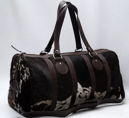 Cow Print Weekender Black & White Cowhide Overnight Bag
