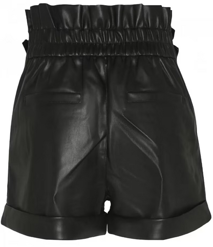 Genuine Leather Women Black Shorts