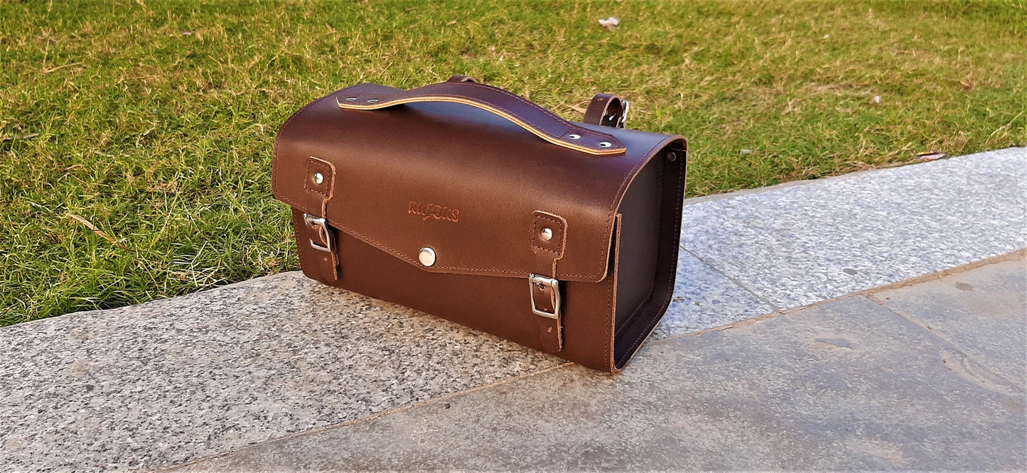 motorcycle genuine leather tool saddle bag