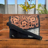 Black White Cowhide Tooled Leather Crossbody Purse