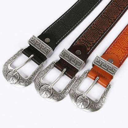 Men's Genuine Rodeo Leather Belt with Silver Buckle