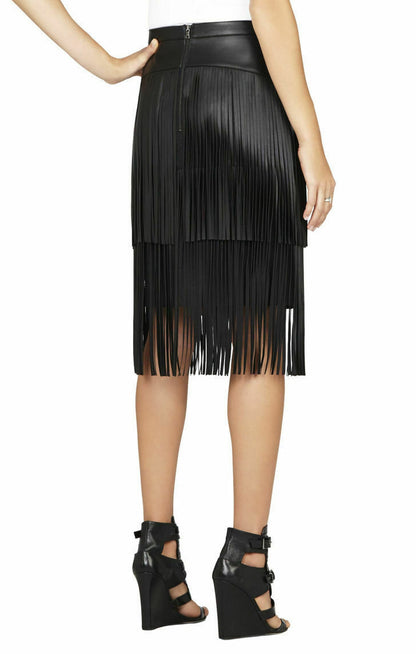 Real Leather Fringe Pencil Skirt