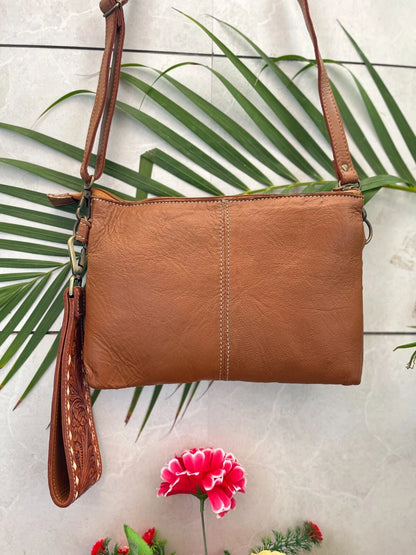 Tooled Leather Cowhide Sling Purse