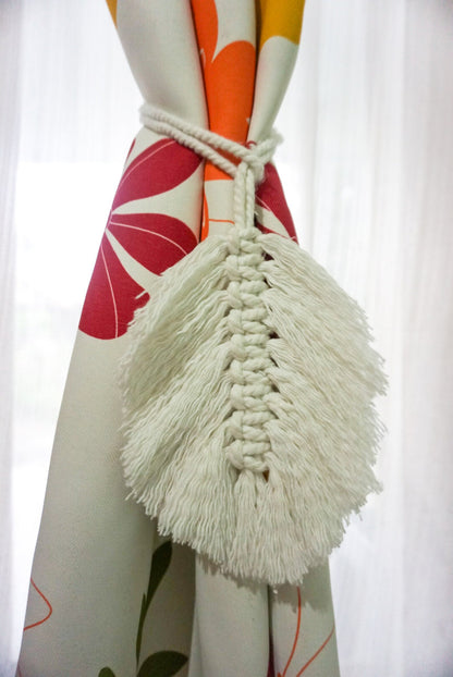 Macrame feather curtain tie backs holder