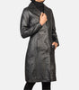 Women's Black Leather Trench Long Coat