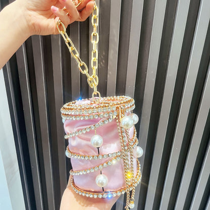 Women's Cage Evening Bag with Rhinestone Chain