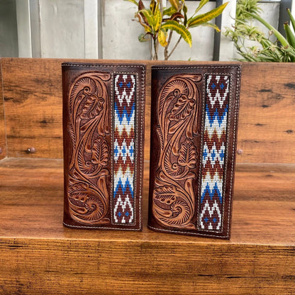 tooled leather long wallet bifold