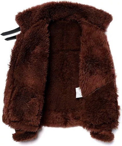 Maroon Aviator Shearling Leather Jacket