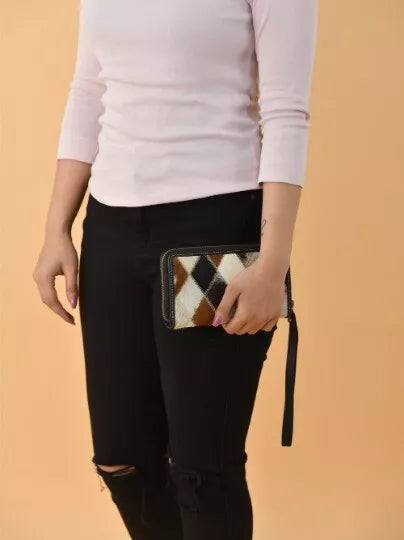 Cowhide Patchwork Clutch Bag